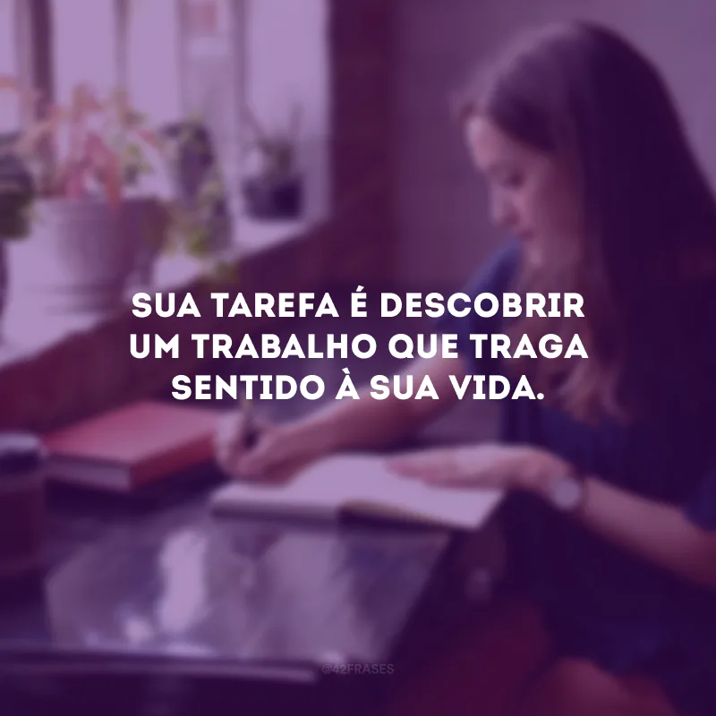 Sua tarefa é descobrir um trabalho que traga sentido à sua vida.