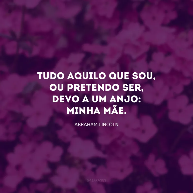 Tudo aquilo que sou, ou pretendo ser, devo a um anjo: minha mãe.