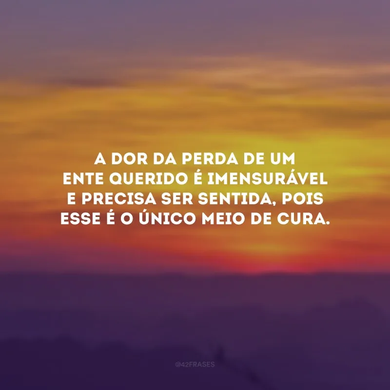 A dor da perda de um ente querido é imensurável e precisa ser sentida, pois esse é o único meio de cura. 
