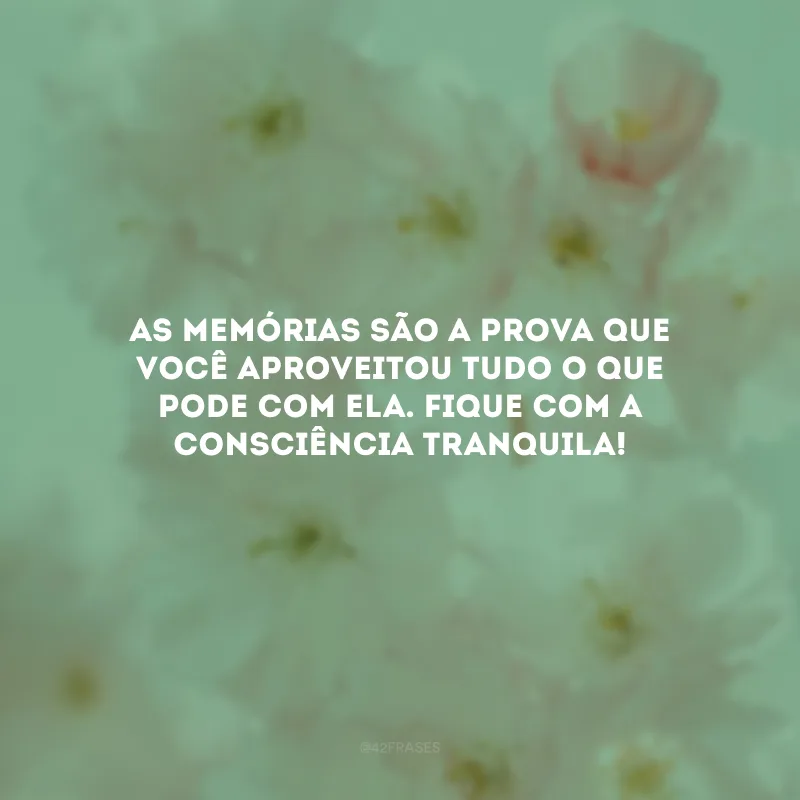 As memórias são a prova que você aproveitou tudo o que pode com ela. Fique com a consciência tranquila!
