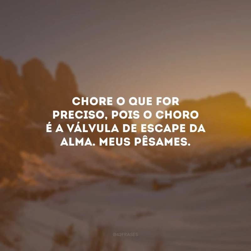 Chore o que for preciso, pois o choro é a válvula de escape da alma. Meus pêsames.