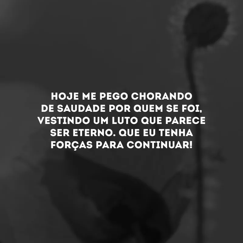 Hoje me pego chorando de saudade por quem se foi, vestindo um luto que parece ser eterno. Que eu tenha forças para continuar!