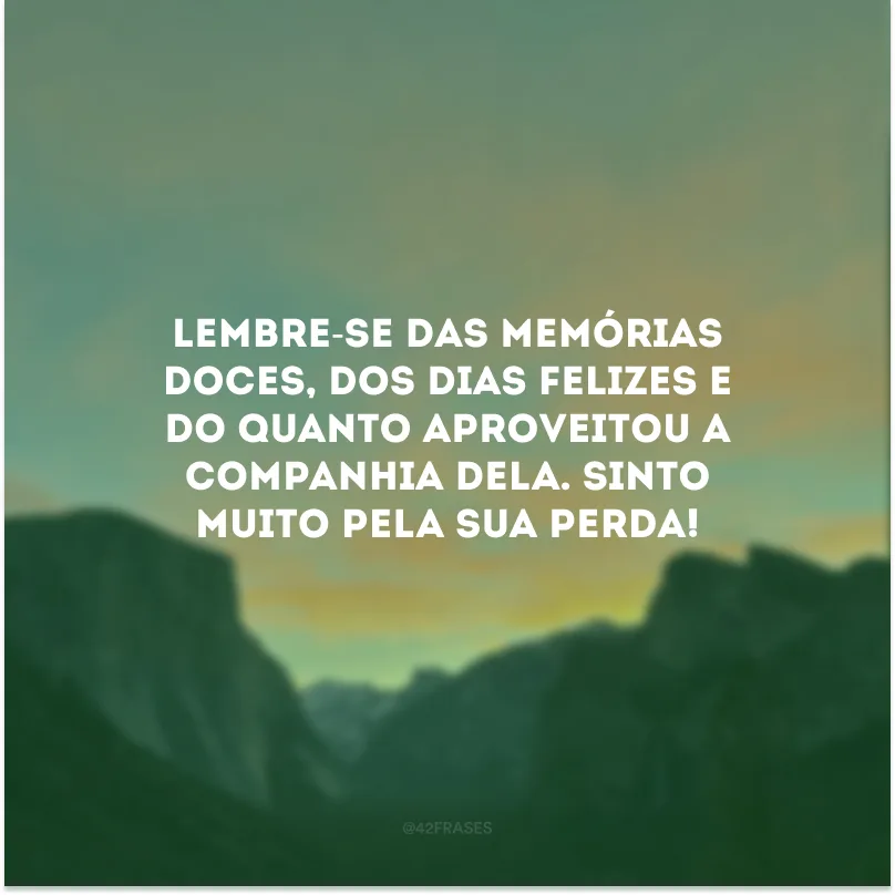 Lembre-se das memórias doces, dos dias felizes e do quanto aproveitou a companhia dela. Sinto muito pela sua perda!