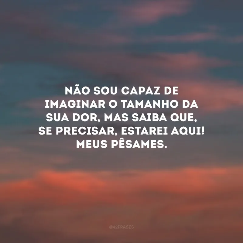 Não sou capaz de imaginar o tamanho da sua dor, mas saiba que, se precisar, estarei aqui! Meus pêsames.