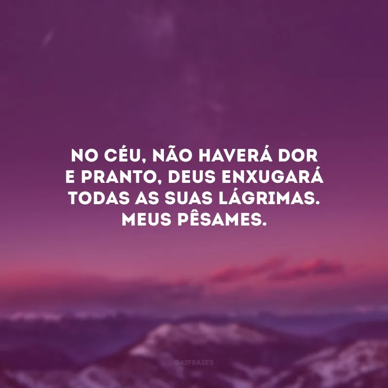 No céu, não haverá dor e pranto, Deus enxugará todas as suas lágrimas. Meus pêsames.