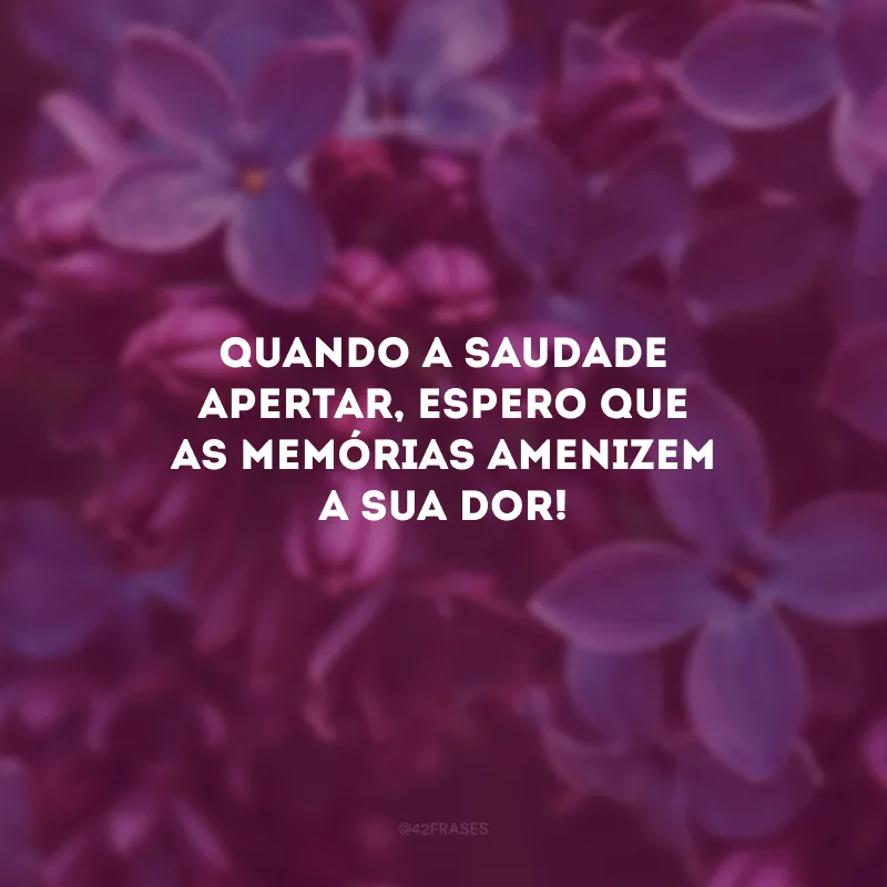 Quando a saudade apertar, espero que as memórias amenizem a sua dor!