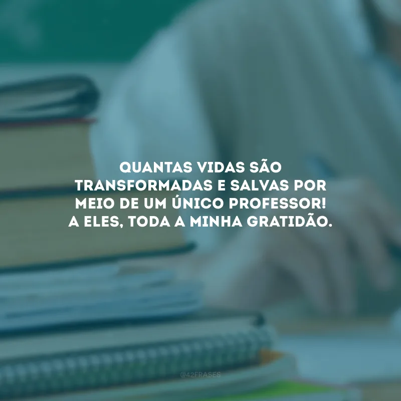 Quantas vidas são transformadas e salvas por meio de um único professor! A eles, toda a minha gratidão.