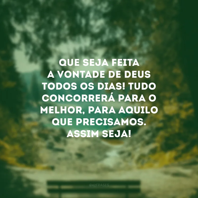 Que seja feita a vontade de Deus todos os dias! Tudo concorrerá para o melhor, para aquilo que precisamos. Assim seja!