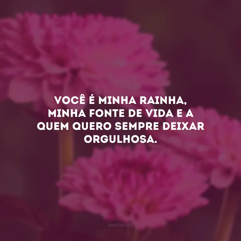 Você é minha rainha, minha fonte de vida e a quem quero sempre deixar orgulhosa.