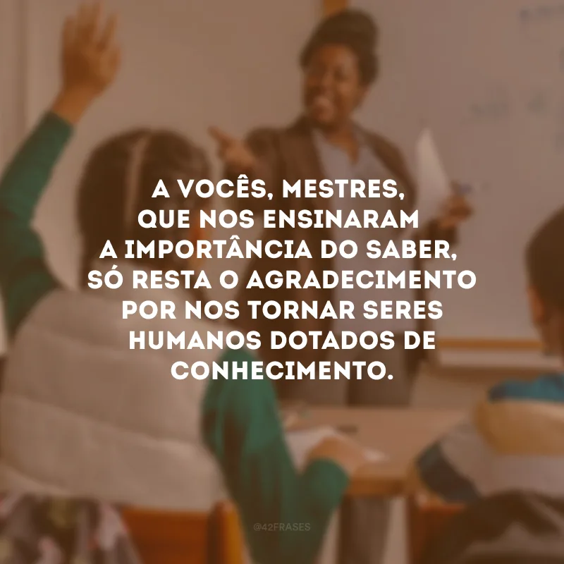 A vocês, mestres, que nos ensinaram a importância do saber, só resta o agradecimento por nos tornar seres humanos dotados de conhecimento.