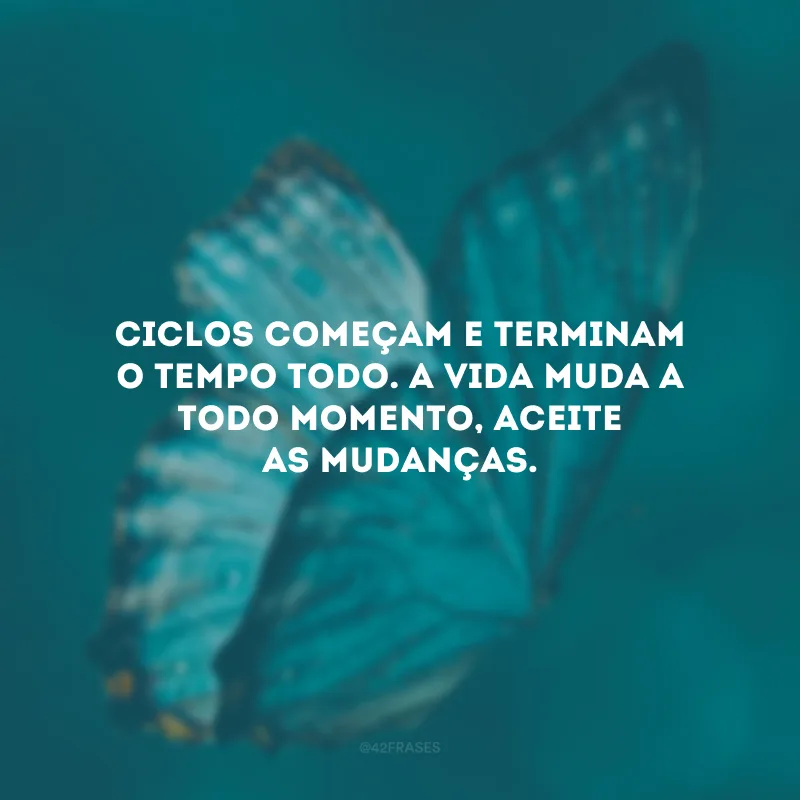 Ciclos começam e terminam o tempo todo. A vida muda a todo momento, aceite as mudanças.