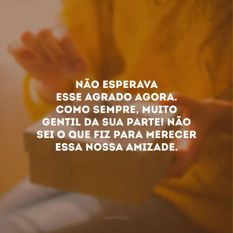 Não esperava esse agrado agora. Como sempre, muito gentil da sua parte! Não sei o que fiz para merecer essa nossa amizade.