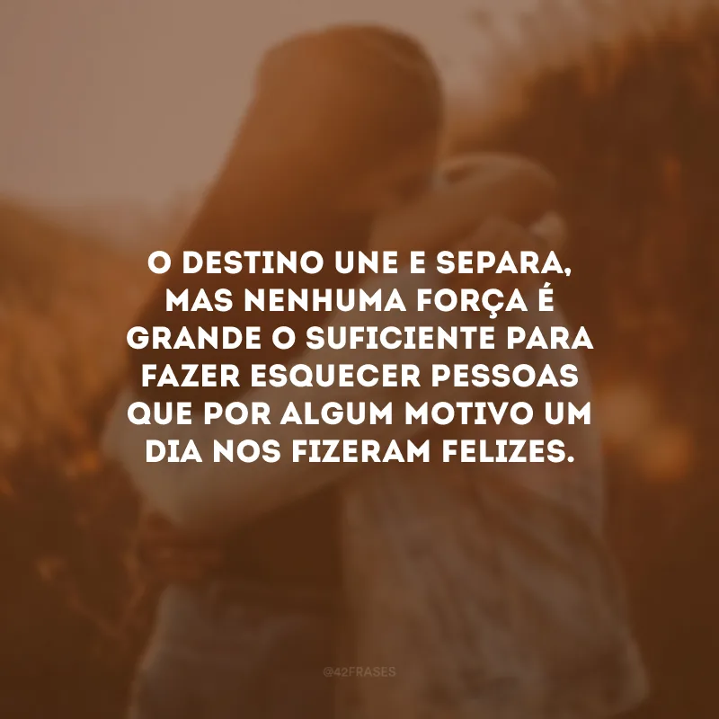 O destino une e separa, mas nenhuma força é grande o suficiente para fazer esquecer pessoas que por algum motivo um dia nos fizeram felizes.