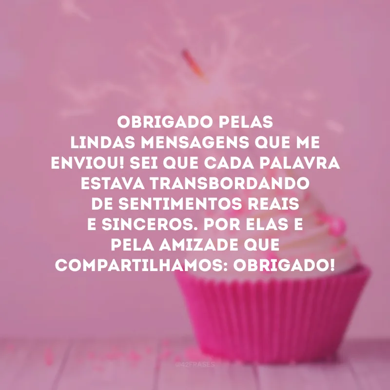 Obrigado pelas lindas mensagens que me enviou! Sei que cada palavra estava transbordando de sentimentos reais e sinceros. Por elas e pela amizade que compartilhamos: obrigado!