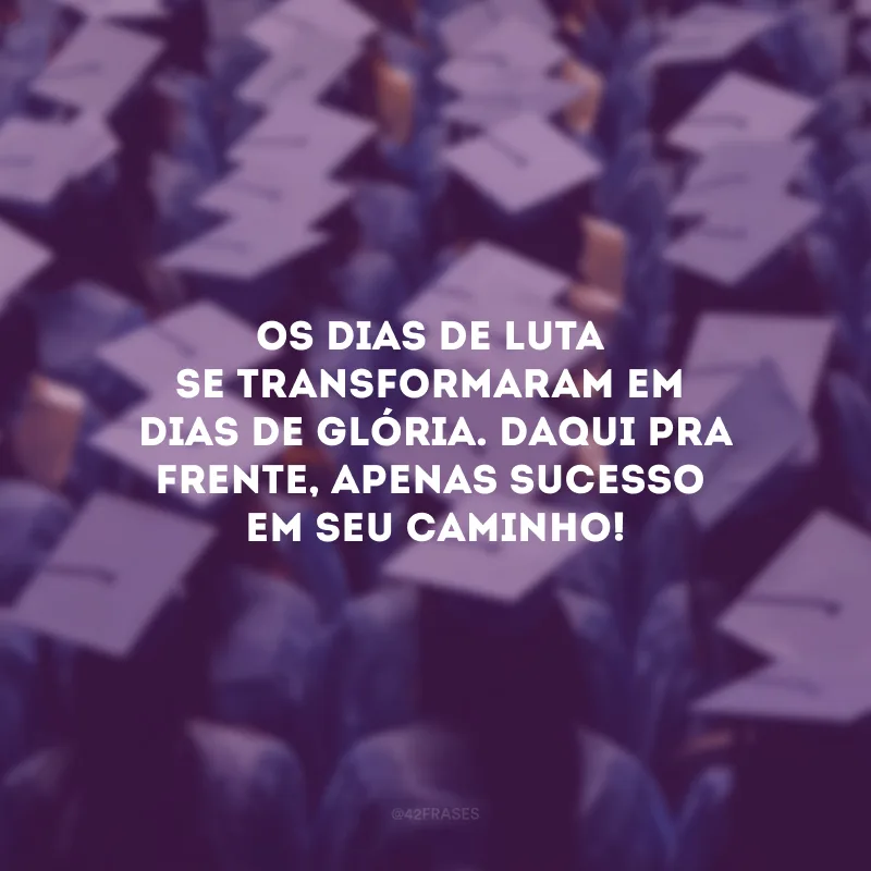 Os dias de luta se transformaram em dias de glória. Daqui pra frente, apenas sucesso em seu caminho!