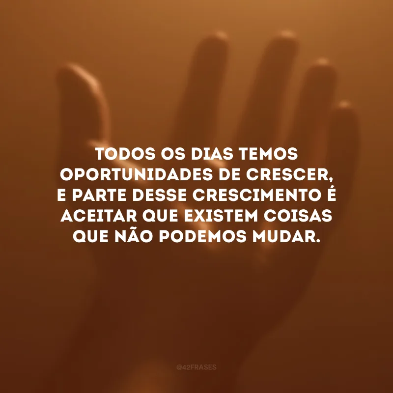 Todos os dias temos oportunidades de crescer, e parte desse crescimento é aceitar que existem coisas que não podemos mudar.