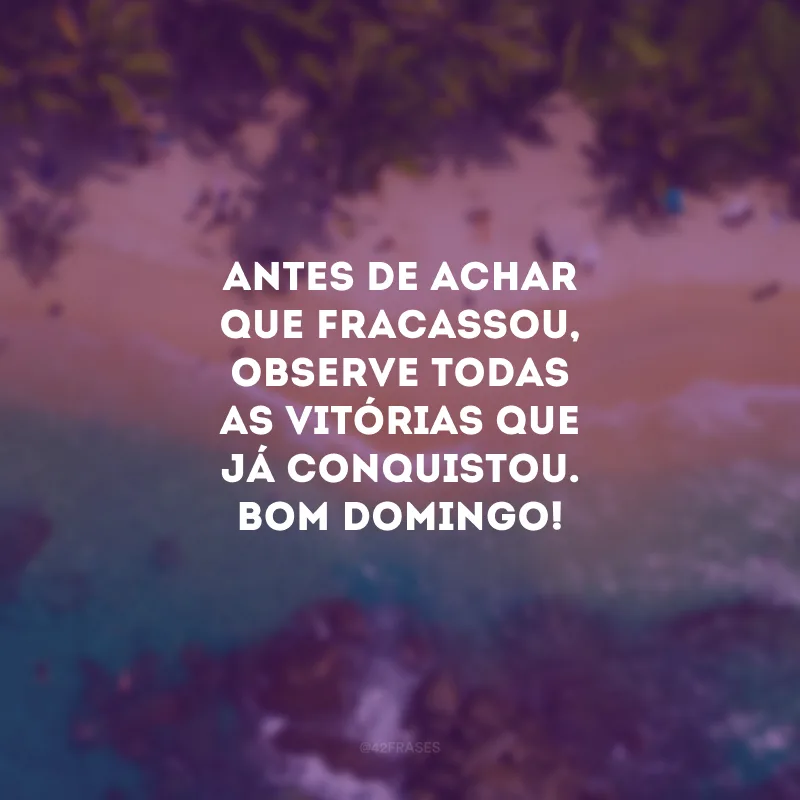 Antes de achar que fracassou, observe todas as vitórias que já conquistou. Bom domingo! 