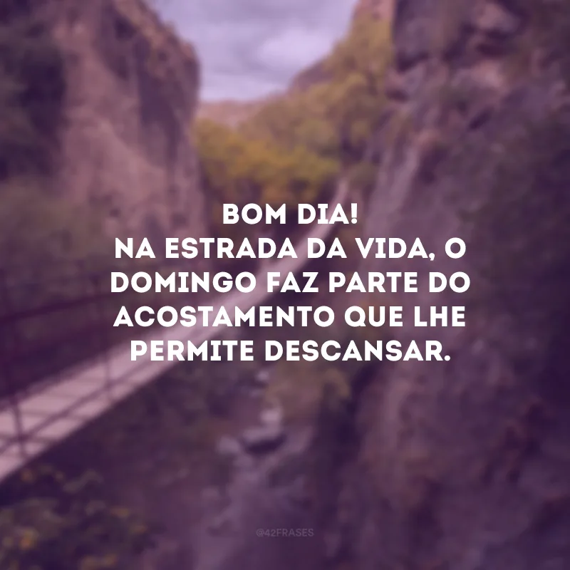 Bom dia! Na estrada da vida, o domingo faz parte do acostamento que lhe permite descansar. 