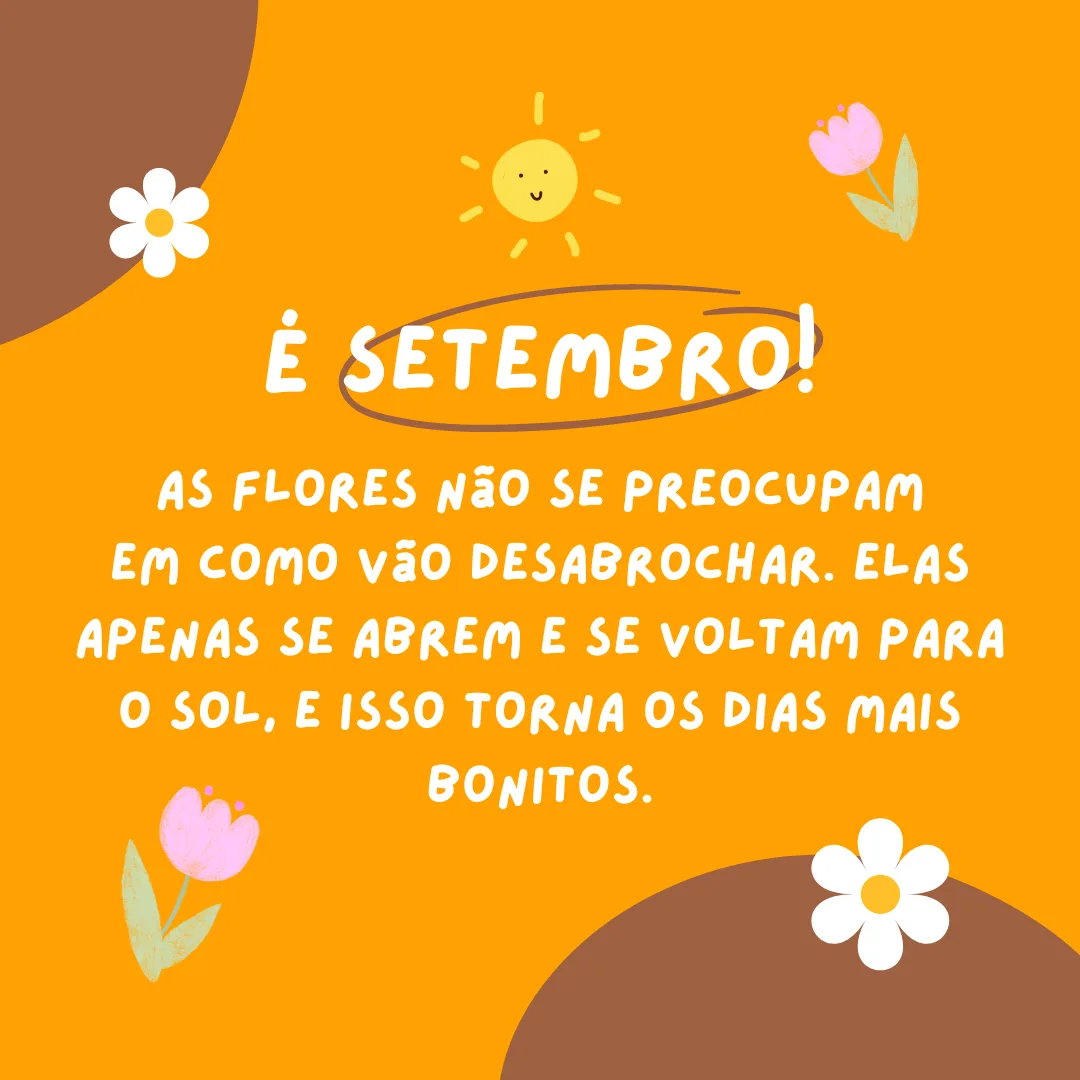 É setembro! As flores não se preocupam em como vão desabrochar. Elas apenas se abrem e se voltam para o sol, e isso torna os dias bonitos.