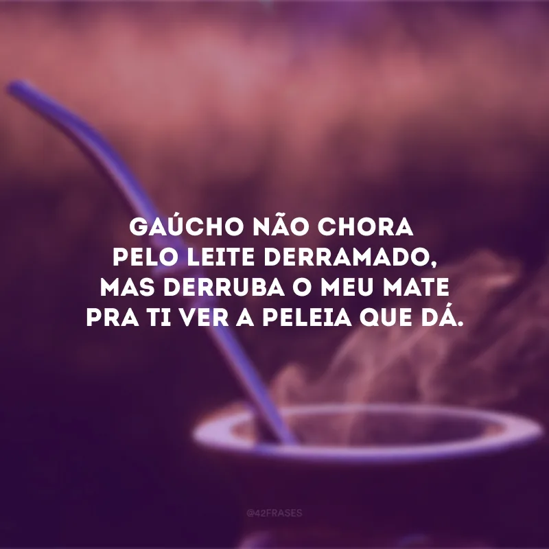 Gaúcho chora pelo leite derramado, mas derruba o meu mate pra ti ver a peleia que dá.