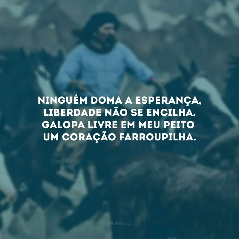 Ninguém doma a esperança, liberdade não se encilha. Galopa livre em meu peito um coração farroupilha.