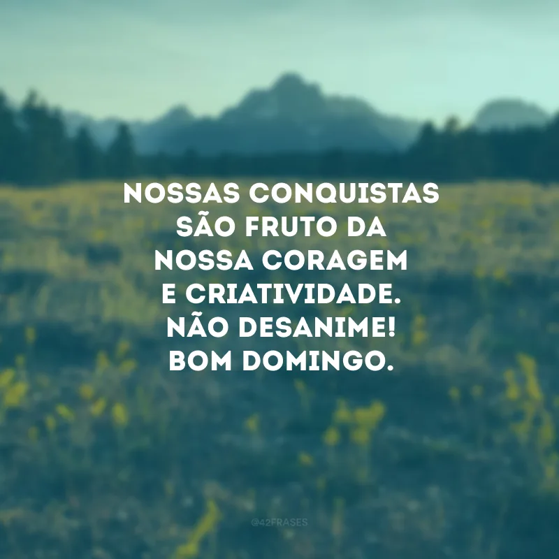 Nossas conquistas são fruto da nossa coragem e criatividade. Não desanime! Bom domingo.
