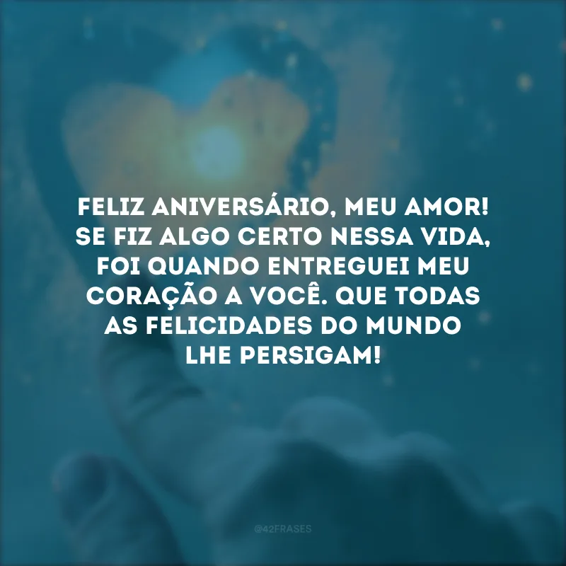Feliz aniversário, meu amor! Se fiz algo certo nessa vida, foi quando entreguei meu coração a você. Que todas as felicidades do mundo lhe persigam!