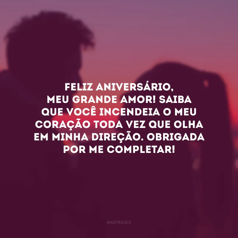 Feliz aniversário, meu grande amor! Saiba que você incendeia o meu coração toda vez que olha em minha direção. Obrigada por me completar!