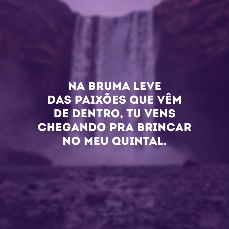 Na bruma leve das paixões que vêm de dentro, tu vens chegando pra brincar no meu quintal. 
