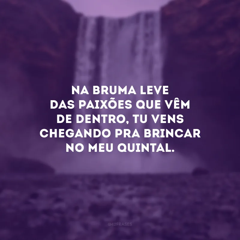 Na bruma leve das paixões que vêm de dentro, tu vens chegando pra brincar no meu quintal. 