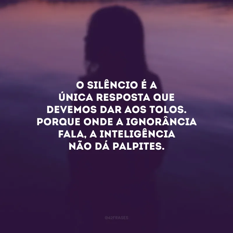 O silêncio é a única resposta que devemos dar aos tolos. Porque onde a ignorância fala, a inteligência não dá palpites.