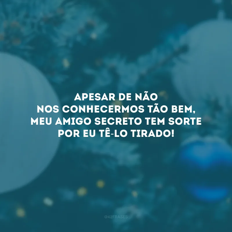 Apesar de não nos conhecermos tão bem, meu amigo secreto tem sorte por eu tê-lo tirado!