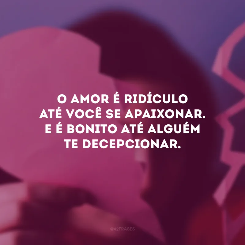 O amor é ridículo até você se apaixonar. E é bonito até alguém te decepcionar.