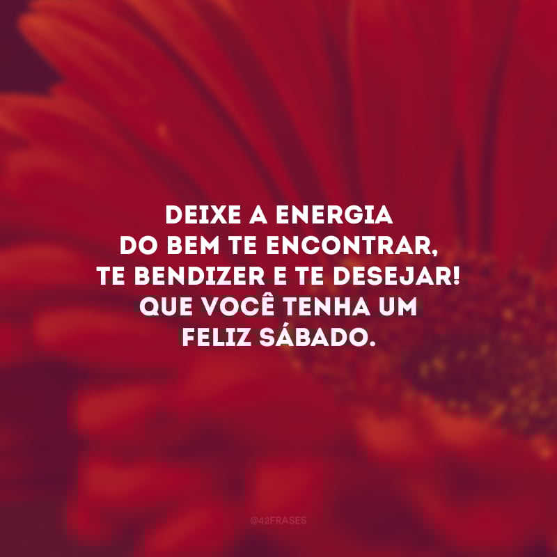 Deixe a energia do bem te encontrar, te bendizer e te desejar! Que você tenha um feliz sábado.