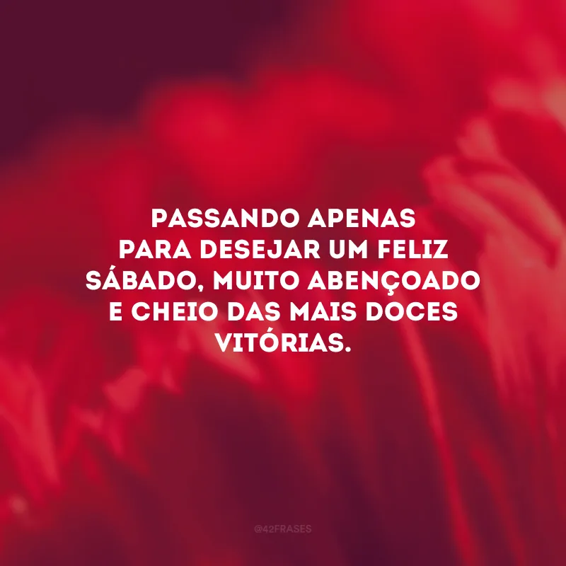 Passando apenas para desejar um feliz sábado, muito abençoado e cheio das mais doces vitórias.