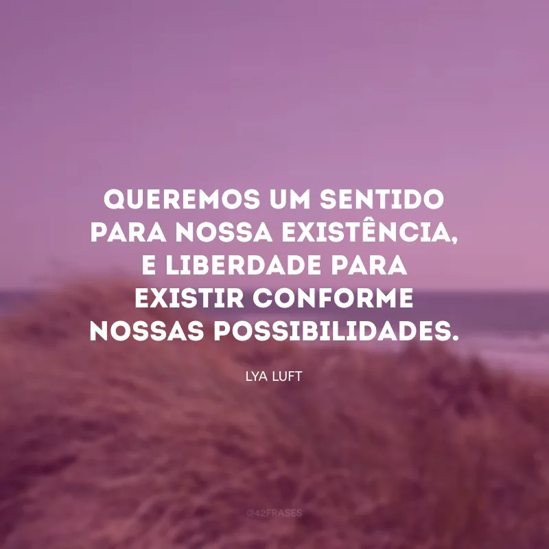 Queremos um sentido para nossa existência, e liberdade para existir conforme nossas possibilidades. 