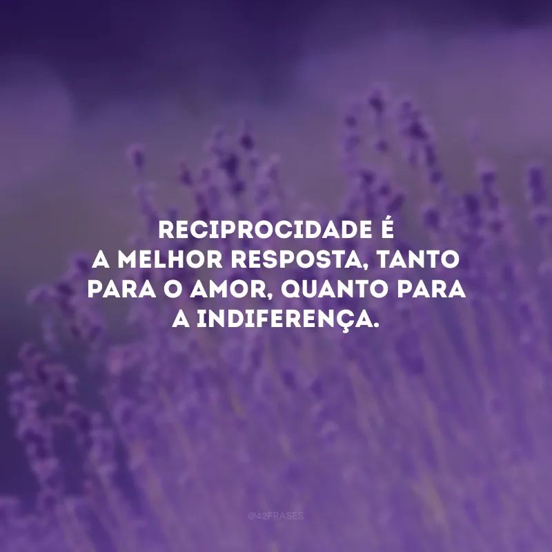 Reciprocidade é a melhor resposta, tanto para o amor, quanto para a indiferença.