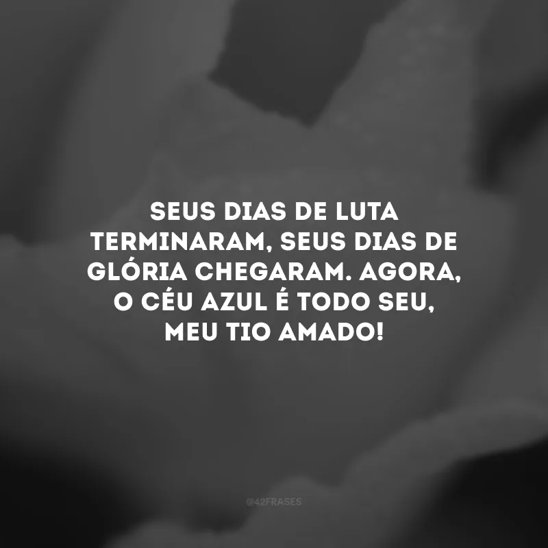 Seus dias de luta terminaram, seus dias de glória chegaram. Agora, o céu azul é todo seu, meu tio amado!