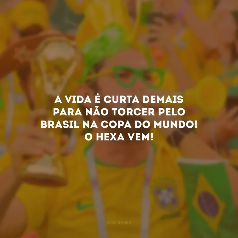 A vida é curta demais para não torcer pelo Brasil na Copa do Mundo! O HEXA VEM! 
