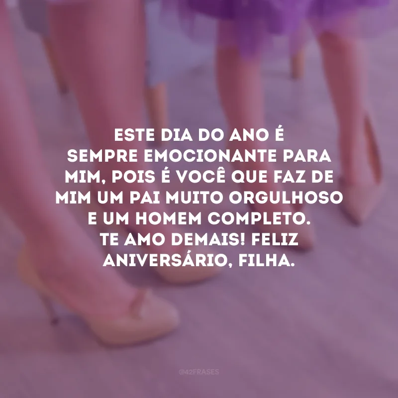 Este dia do ano é sempre emocionante para mim, pois é você que faz de mim um pai muito orgulhoso e um homem completo. Te amo demais! Feliz aniversário, filha.