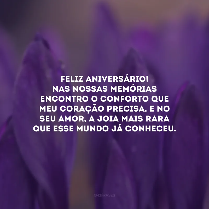 Feliz aniversário! Nas nossas memórias encontro o conforto que meu coração precisa, e no seu amor, a joia mais rara que esse mundo já conheceu. 
