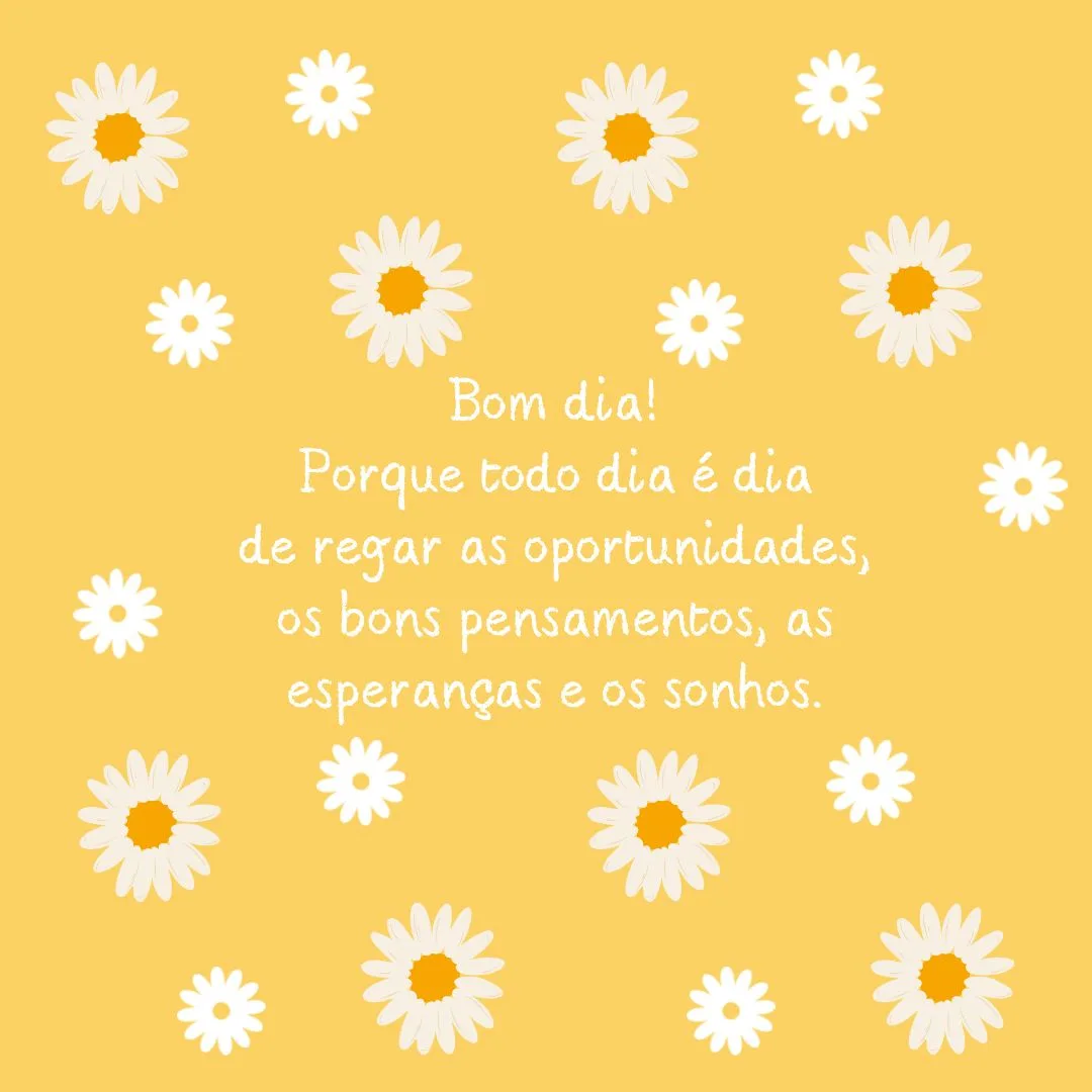 Bom dia! Porque todo dia é dia de regar as oportunidades, os bons pensamentos, as esperanças e os sonhos.
