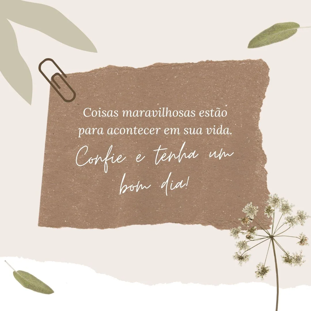 Coisas maravilhosas estão para acontecer em sua vida. Confie e tenha um bom dia!
