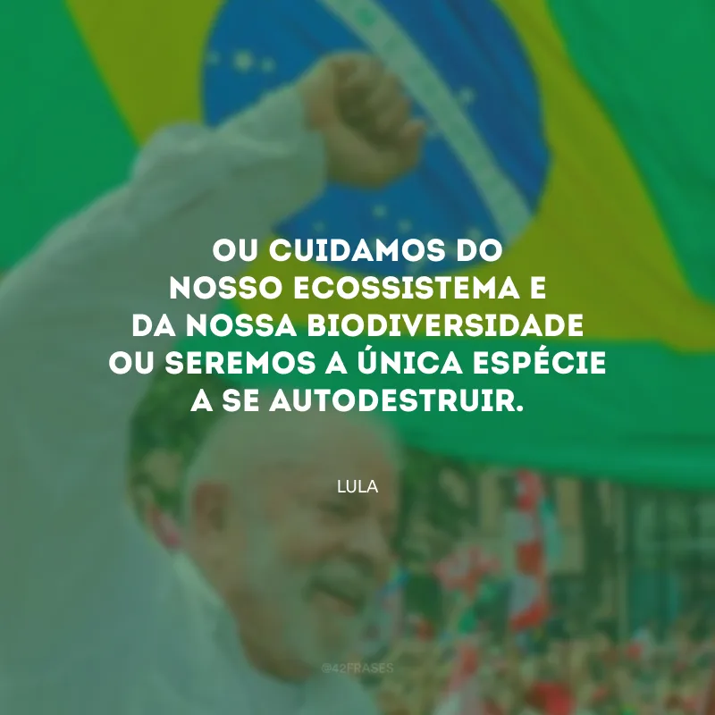 Ou cuidamos do nosso ecossistema e da nossa biodiversidade ou seremos a única espécie a se autodestruir. 