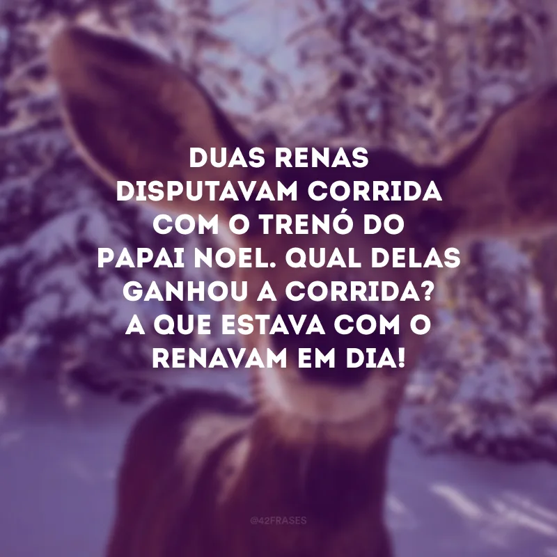 Duas renas disputavam corrida com o trenó do Papai Noel. Qual delas ganhou a corrida? A que estava com o Renavam em dia!