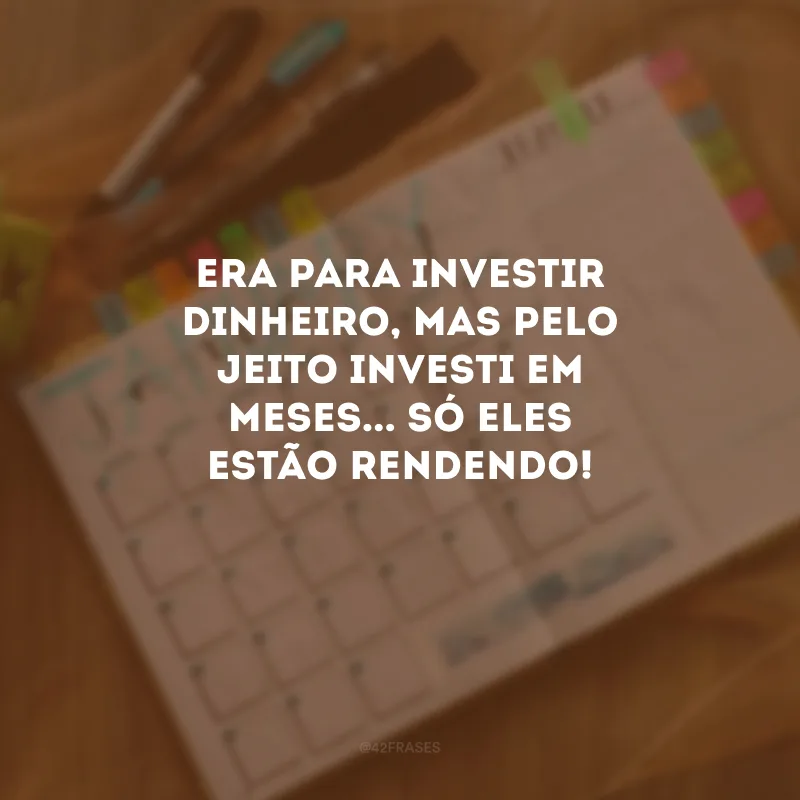 Era para investir dinheiro, mas pelo jeito investi em meses... Só eles estão rendendo! 