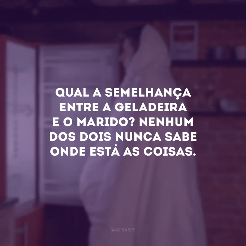 Qual a semelhança entre a geladeira e o marido? Nenhum dos dois nunca sabe onde está as coisas. 