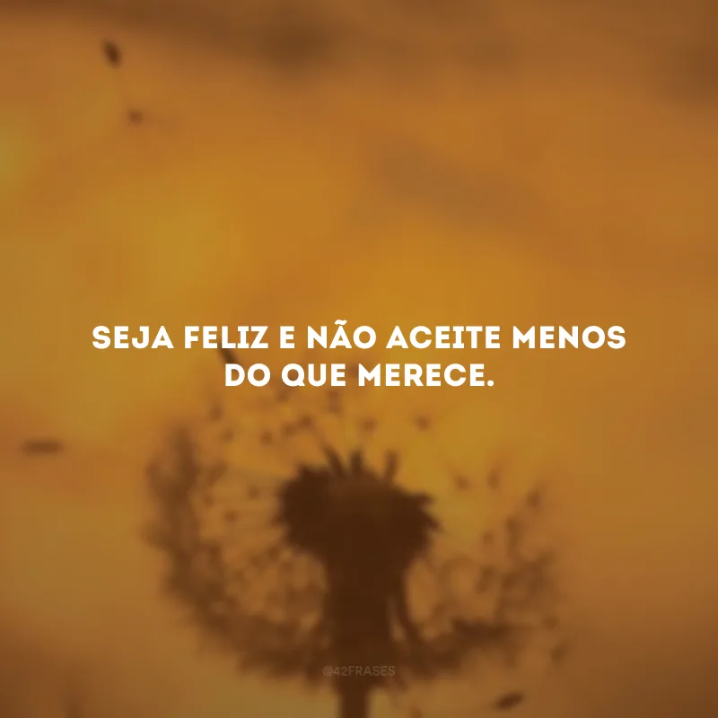 Seja feliz e não aceite menos do que merece.
