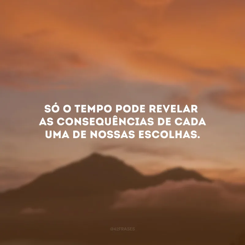 Só o tempo pode revelar as consequências de cada uma de nossas escolhas. 