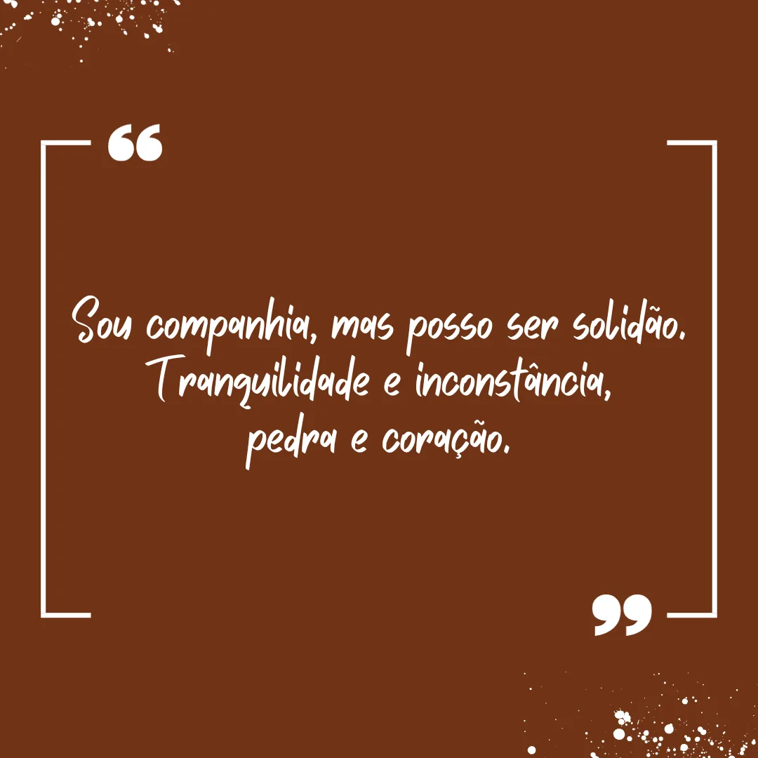 Sou companhia, mas posso ser solidão. Tranquilidade e inconstância, pedra e coração.